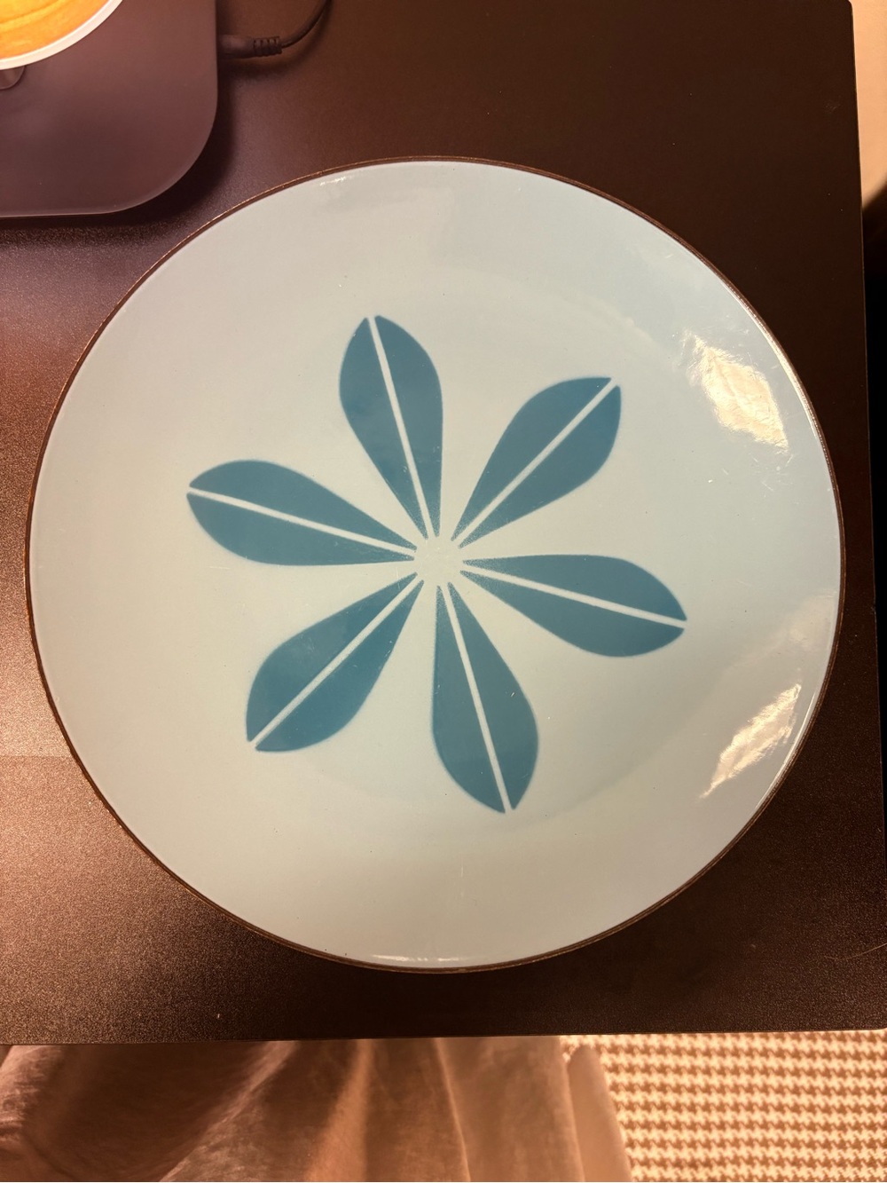 Vintage MCM Cathrine Holm Platter 12” Blue Lotus Enamel Plate Norway Like New